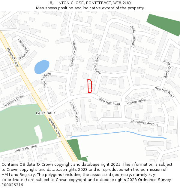 8, HINTON CLOSE, PONTEFRACT, WF8 2UQ: Location map and indicative extent of plot