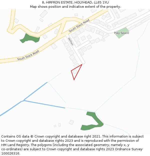 8, HIRFRON ESTATE, HOLYHEAD, LL65 1YU: Location map and indicative extent of plot