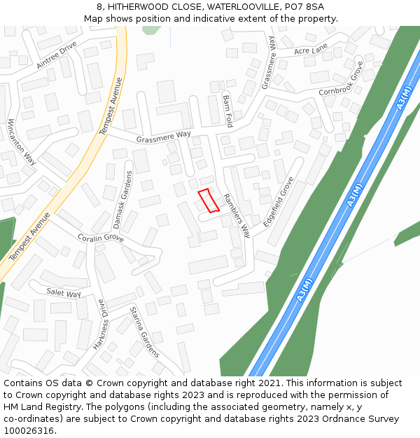 8, HITHERWOOD CLOSE, WATERLOOVILLE, PO7 8SA: Location map and indicative extent of plot