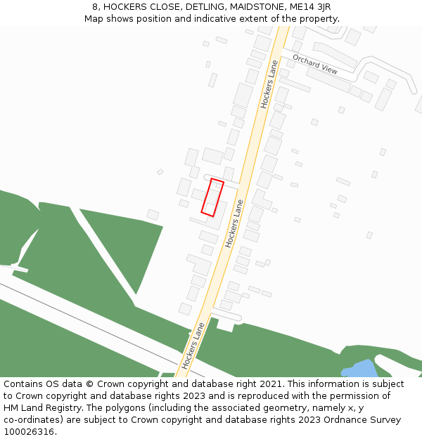 8, HOCKERS CLOSE, DETLING, MAIDSTONE, ME14 3JR: Location map and indicative extent of plot