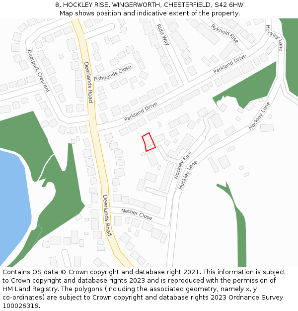 8, HOCKLEY RISE, WINGERWORTH, CHESTERFIELD, S42 6HW: Location map and indicative extent of plot