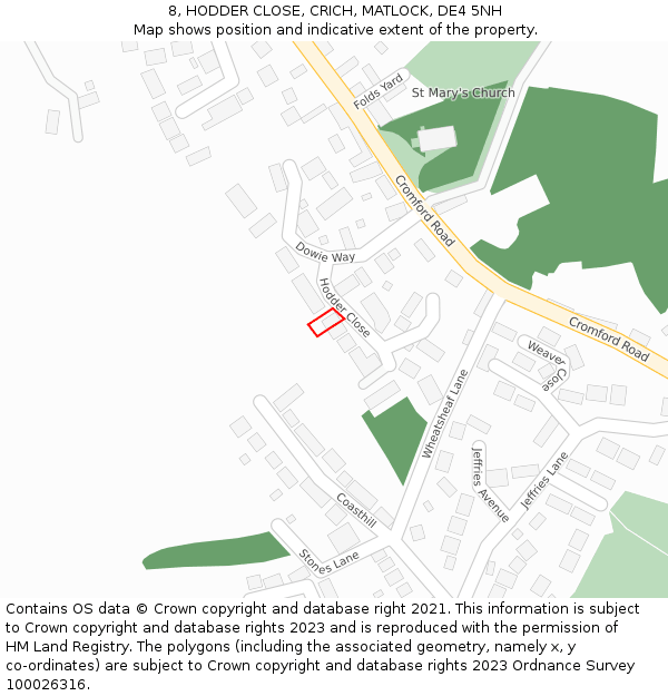 8, HODDER CLOSE, CRICH, MATLOCK, DE4 5NH: Location map and indicative extent of plot