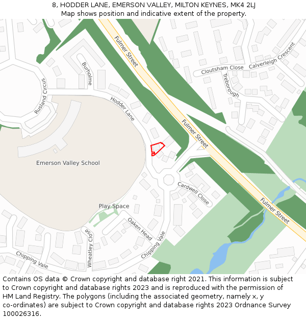 8, HODDER LANE, EMERSON VALLEY, MILTON KEYNES, MK4 2LJ: Location map and indicative extent of plot