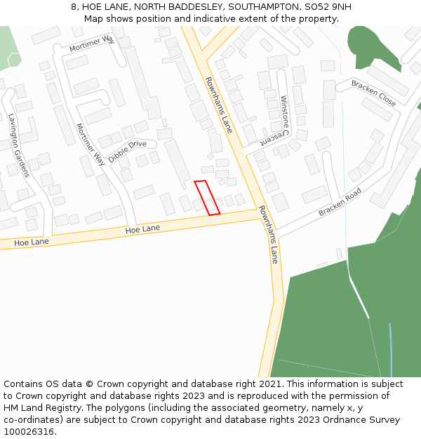 8, HOE LANE, NORTH BADDESLEY, SOUTHAMPTON, SO52 9NH: Location map and indicative extent of plot