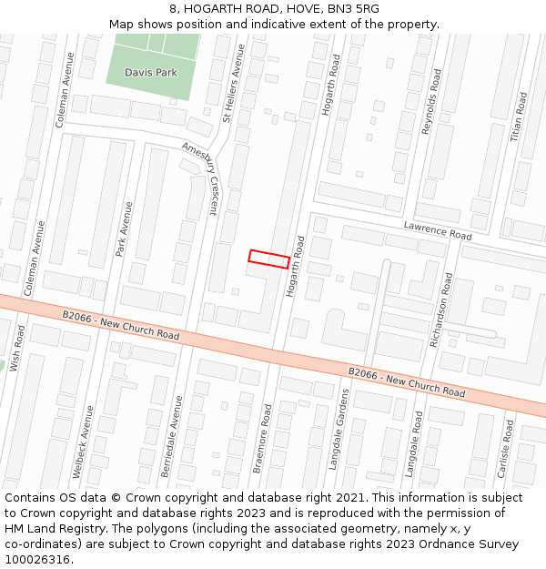 8, HOGARTH ROAD, HOVE, BN3 5RG: Location map and indicative extent of plot