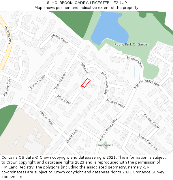 8, HOLBROOK, OADBY, LEICESTER, LE2 4UP: Location map and indicative extent of plot