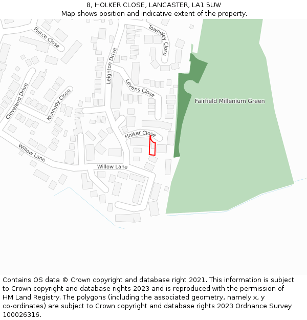 8, HOLKER CLOSE, LANCASTER, LA1 5UW: Location map and indicative extent of plot