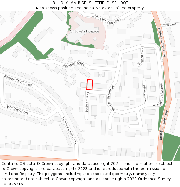 8, HOLKHAM RISE, SHEFFIELD, S11 9QT: Location map and indicative extent of plot