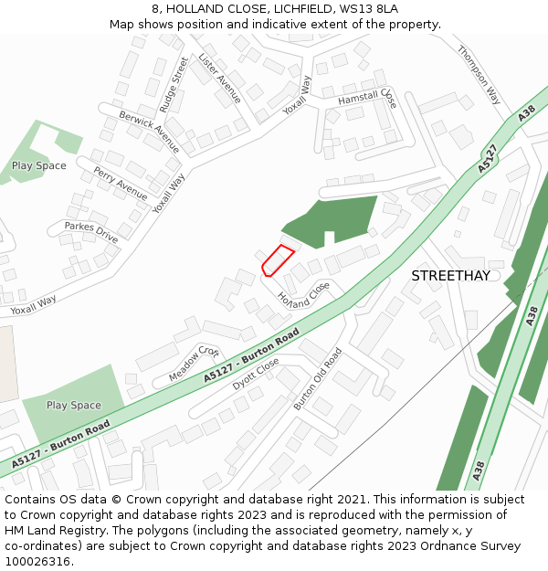 8, HOLLAND CLOSE, LICHFIELD, WS13 8LA: Location map and indicative extent of plot