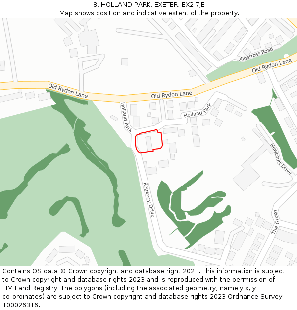 8, HOLLAND PARK, EXETER, EX2 7JE: Location map and indicative extent of plot