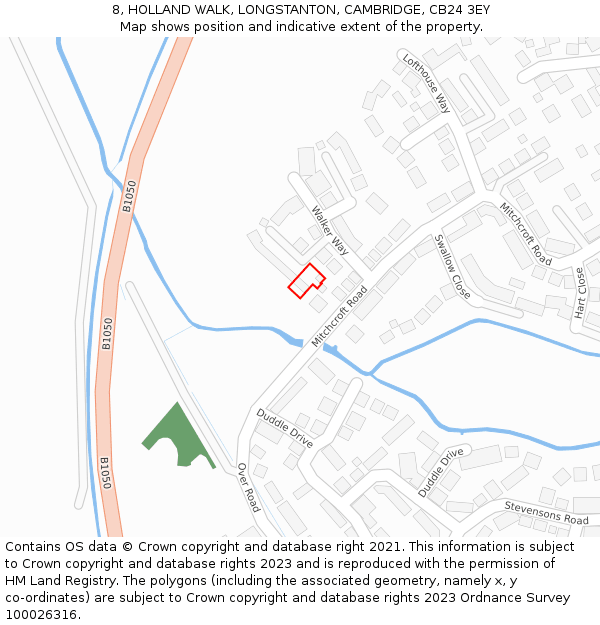 8, HOLLAND WALK, LONGSTANTON, CAMBRIDGE, CB24 3EY: Location map and indicative extent of plot