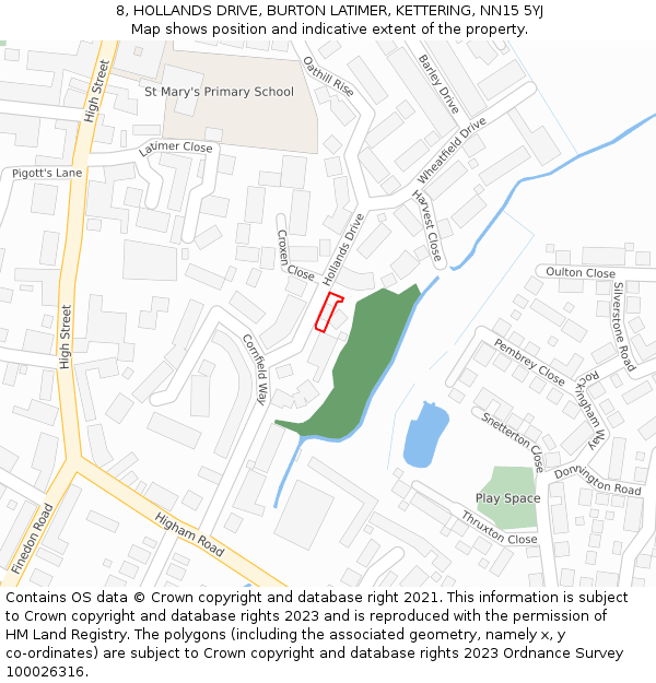 8, HOLLANDS DRIVE, BURTON LATIMER, KETTERING, NN15 5YJ: Location map and indicative extent of plot