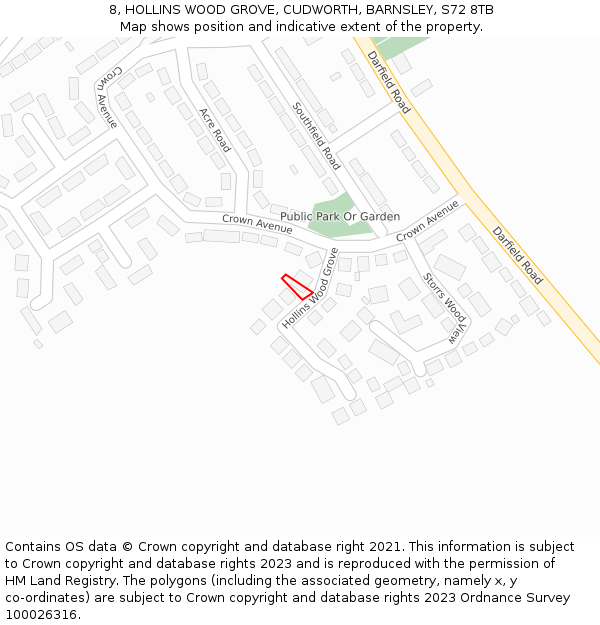 8, HOLLINS WOOD GROVE, CUDWORTH, BARNSLEY, S72 8TB: Location map and indicative extent of plot
