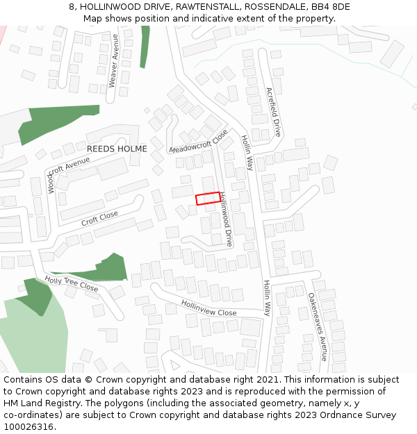 8, HOLLINWOOD DRIVE, RAWTENSTALL, ROSSENDALE, BB4 8DE: Location map and indicative extent of plot