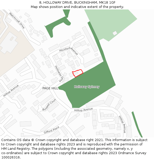 8, HOLLOWAY DRIVE, BUCKINGHAM, MK18 1GF: Location map and indicative extent of plot