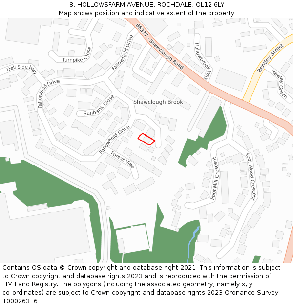 8, HOLLOWSFARM AVENUE, ROCHDALE, OL12 6LY: Location map and indicative extent of plot