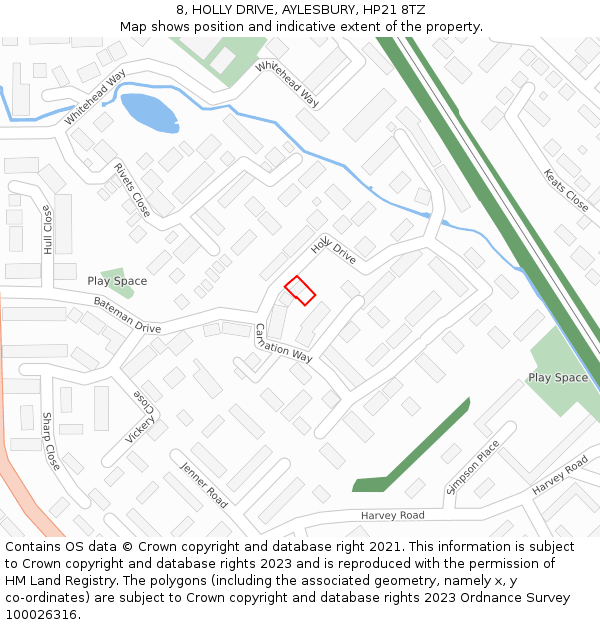 8, HOLLY DRIVE, AYLESBURY, HP21 8TZ: Location map and indicative extent of plot