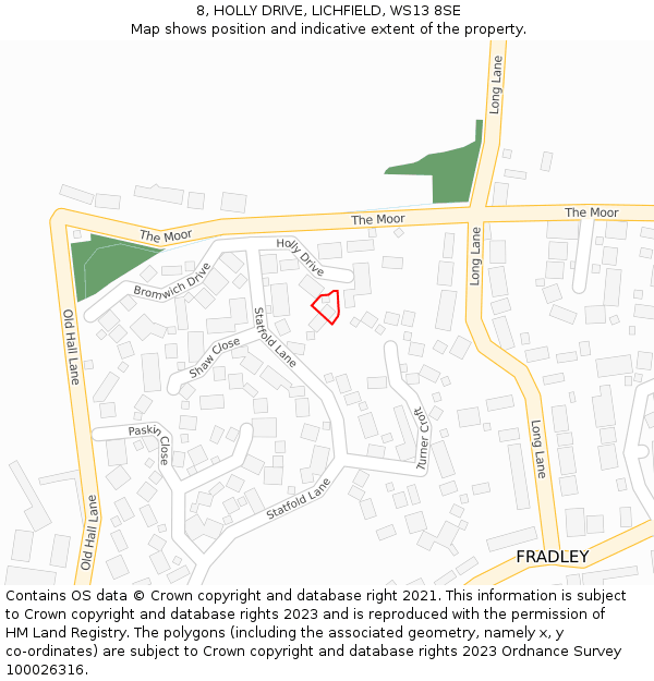 8, HOLLY DRIVE, LICHFIELD, WS13 8SE: Location map and indicative extent of plot