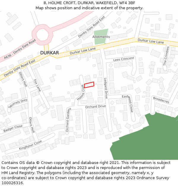 8, HOLME CROFT, DURKAR, WAKEFIELD, WF4 3BF: Location map and indicative extent of plot