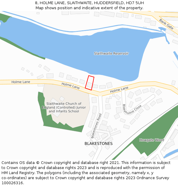 8, HOLME LANE, SLAITHWAITE, HUDDERSFIELD, HD7 5UH: Location map and indicative extent of plot