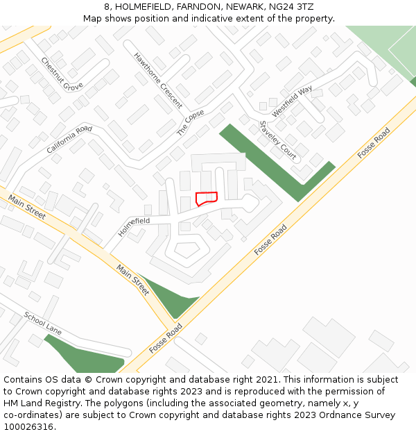 8, HOLMEFIELD, FARNDON, NEWARK, NG24 3TZ: Location map and indicative extent of plot