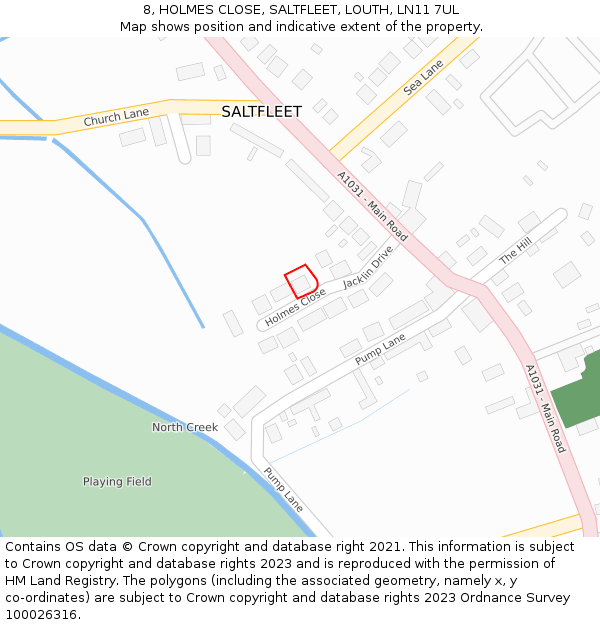 8, HOLMES CLOSE, SALTFLEET, LOUTH, LN11 7UL: Location map and indicative extent of plot