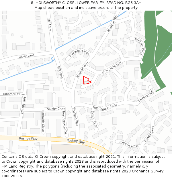 8, HOLSWORTHY CLOSE, LOWER EARLEY, READING, RG6 3AH: Location map and indicative extent of plot