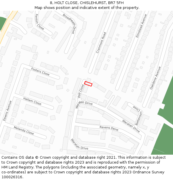 8, HOLT CLOSE, CHISLEHURST, BR7 5FH: Location map and indicative extent of plot