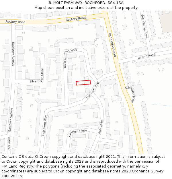 8, HOLT FARM WAY, ROCHFORD, SS4 1SA: Location map and indicative extent of plot