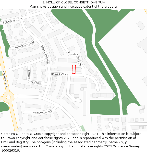 8, HOLWICK CLOSE, CONSETT, DH8 7UH: Location map and indicative extent of plot