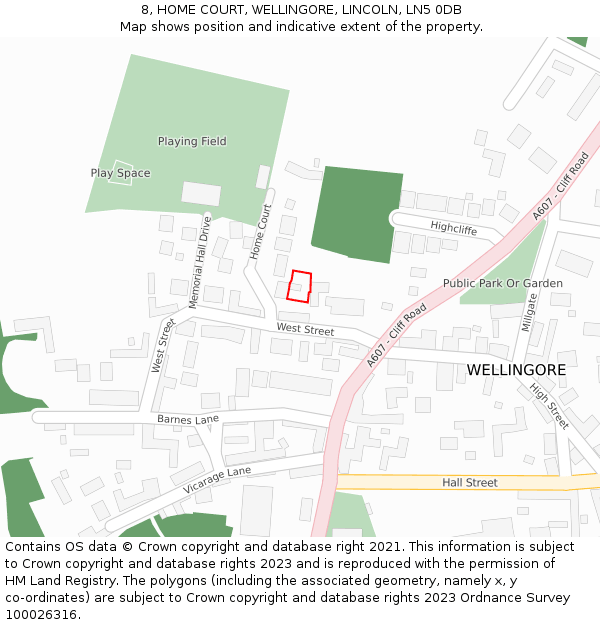 8, HOME COURT, WELLINGORE, LINCOLN, LN5 0DB: Location map and indicative extent of plot