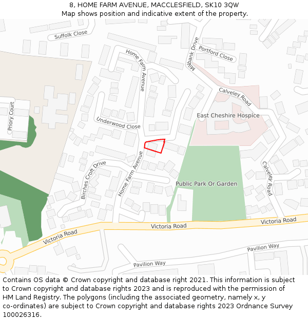 8, HOME FARM AVENUE, MACCLESFIELD, SK10 3QW: Location map and indicative extent of plot