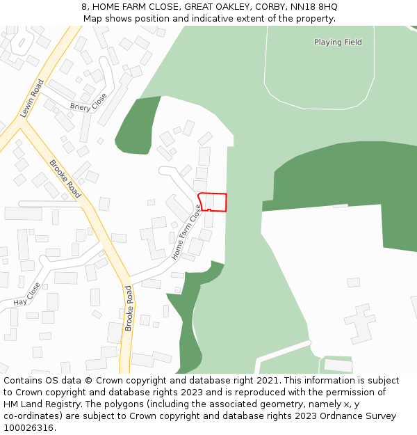 8, HOME FARM CLOSE, GREAT OAKLEY, CORBY, NN18 8HQ: Location map and indicative extent of plot