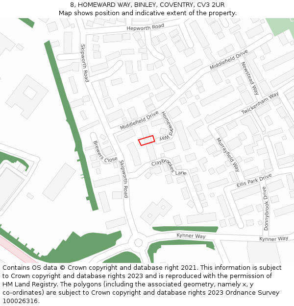 8, HOMEWARD WAY, BINLEY, COVENTRY, CV3 2UR: Location map and indicative extent of plot