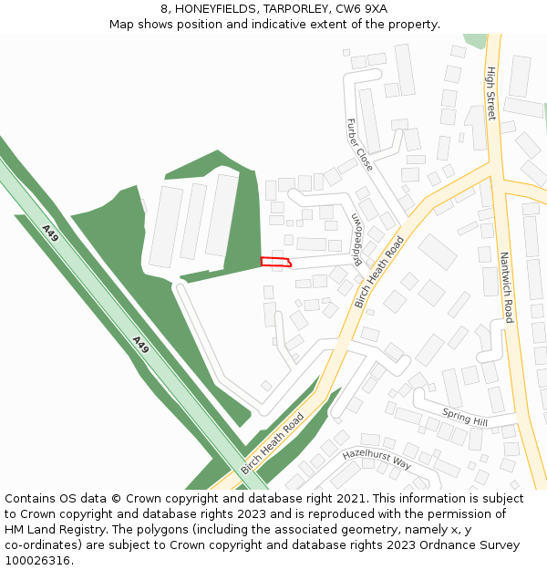 8, HONEYFIELDS, TARPORLEY, CW6 9XA: Location map and indicative extent of plot
