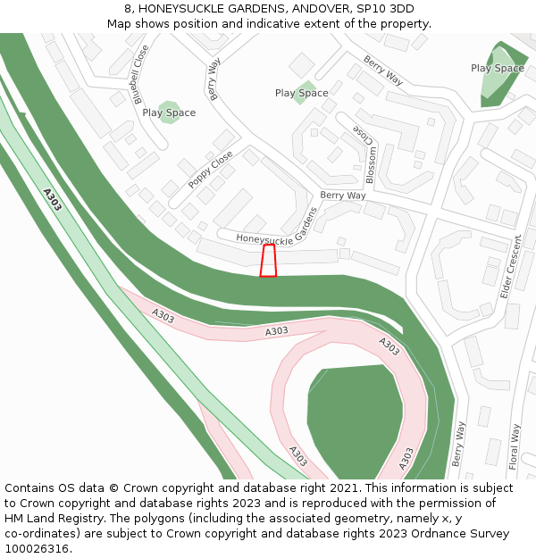 8, HONEYSUCKLE GARDENS, ANDOVER, SP10 3DD: Location map and indicative extent of plot