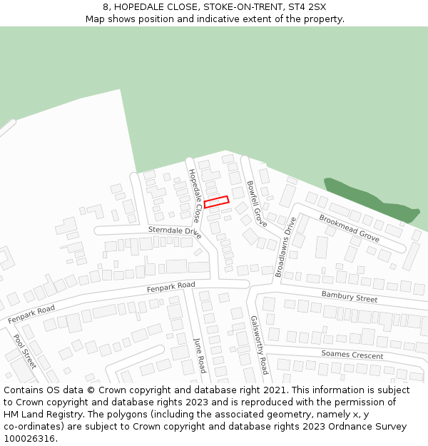 8, HOPEDALE CLOSE, STOKE-ON-TRENT, ST4 2SX: Location map and indicative extent of plot