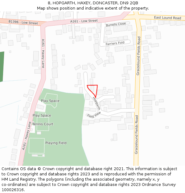 8, HOPGARTH, HAXEY, DONCASTER, DN9 2QB: Location map and indicative extent of plot