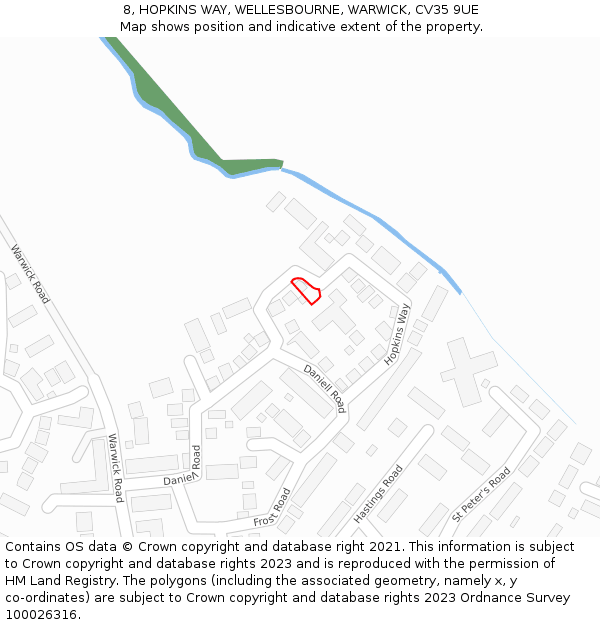 8, HOPKINS WAY, WELLESBOURNE, WARWICK, CV35 9UE: Location map and indicative extent of plot