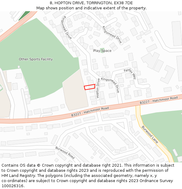 8, HOPTON DRIVE, TORRINGTON, EX38 7DE: Location map and indicative extent of plot