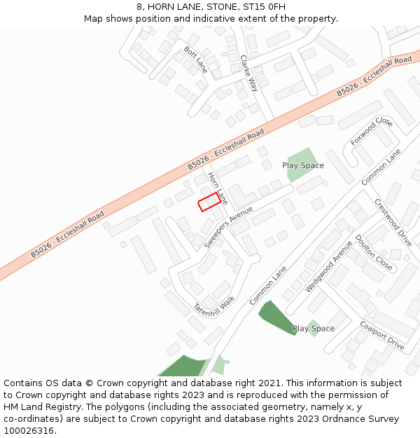 8, HORN LANE, STONE, ST15 0FH: Location map and indicative extent of plot