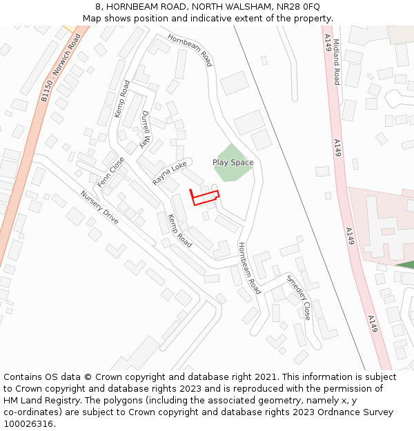 8, HORNBEAM ROAD, NORTH WALSHAM, NR28 0FQ: Location map and indicative extent of plot