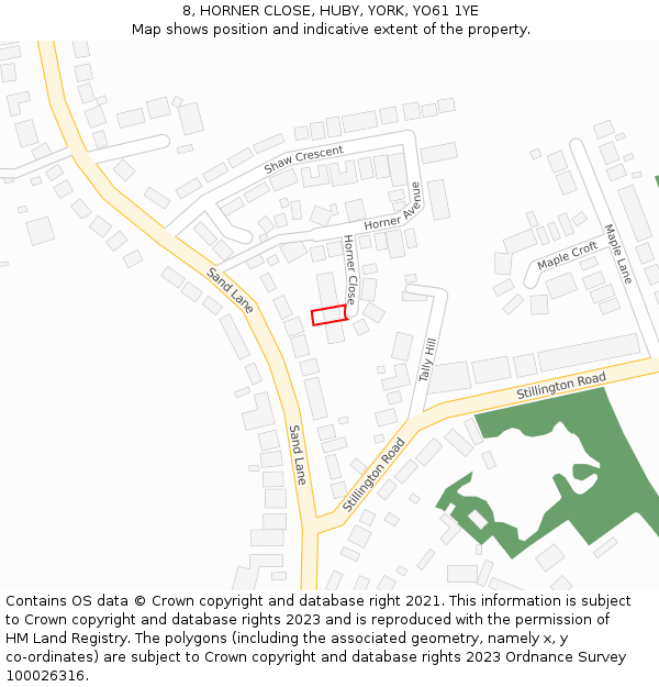 8, HORNER CLOSE, HUBY, YORK, YO61 1YE: Location map and indicative extent of plot