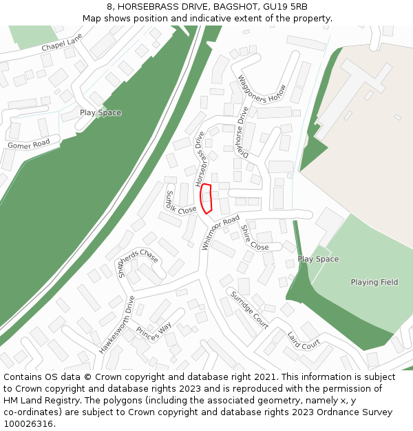 8, HORSEBRASS DRIVE, BAGSHOT, GU19 5RB: Location map and indicative extent of plot