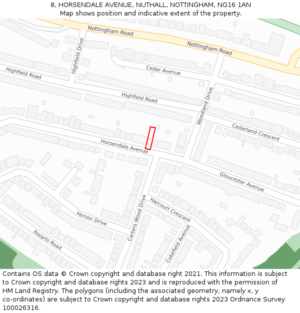 8, HORSENDALE AVENUE, NUTHALL, NOTTINGHAM, NG16 1AN: Location map and indicative extent of plot