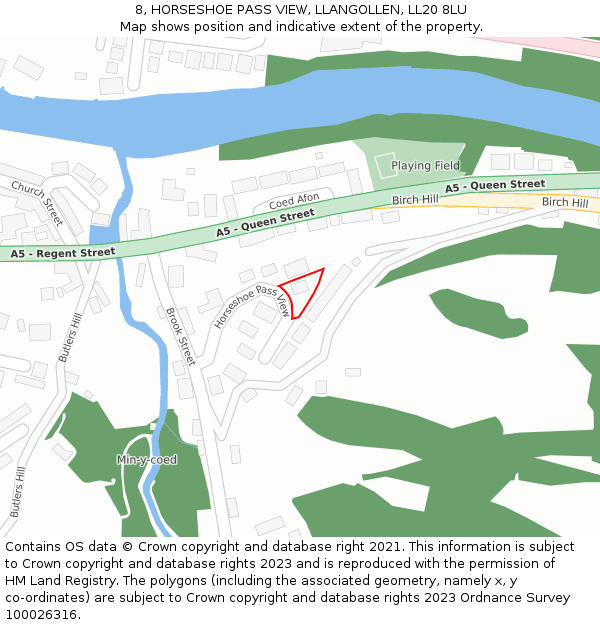 8, HORSESHOE PASS VIEW, LLANGOLLEN, LL20 8LU: Location map and indicative extent of plot