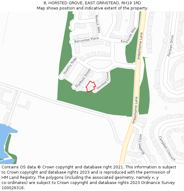 8, HORSTED GROVE, EAST GRINSTEAD, RH19 1RD: Location map and indicative extent of plot