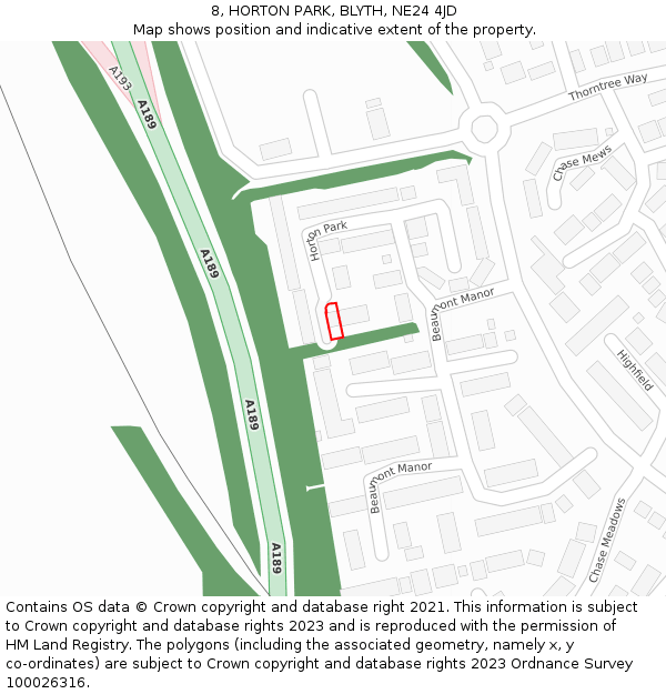 8, HORTON PARK, BLYTH, NE24 4JD: Location map and indicative extent of plot