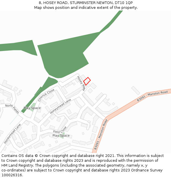 8, HOSEY ROAD, STURMINSTER NEWTON, DT10 1QP: Location map and indicative extent of plot