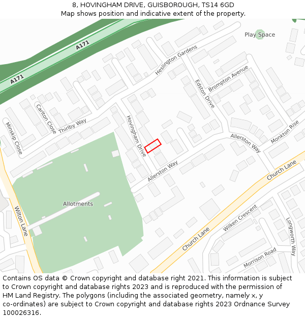 8, HOVINGHAM DRIVE, GUISBOROUGH, TS14 6GD: Location map and indicative extent of plot